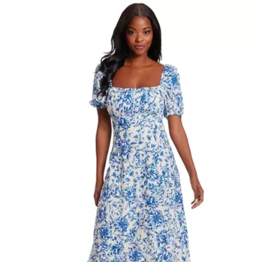 Women's Short Sleeve Square Neck Ditsy Floral Dress